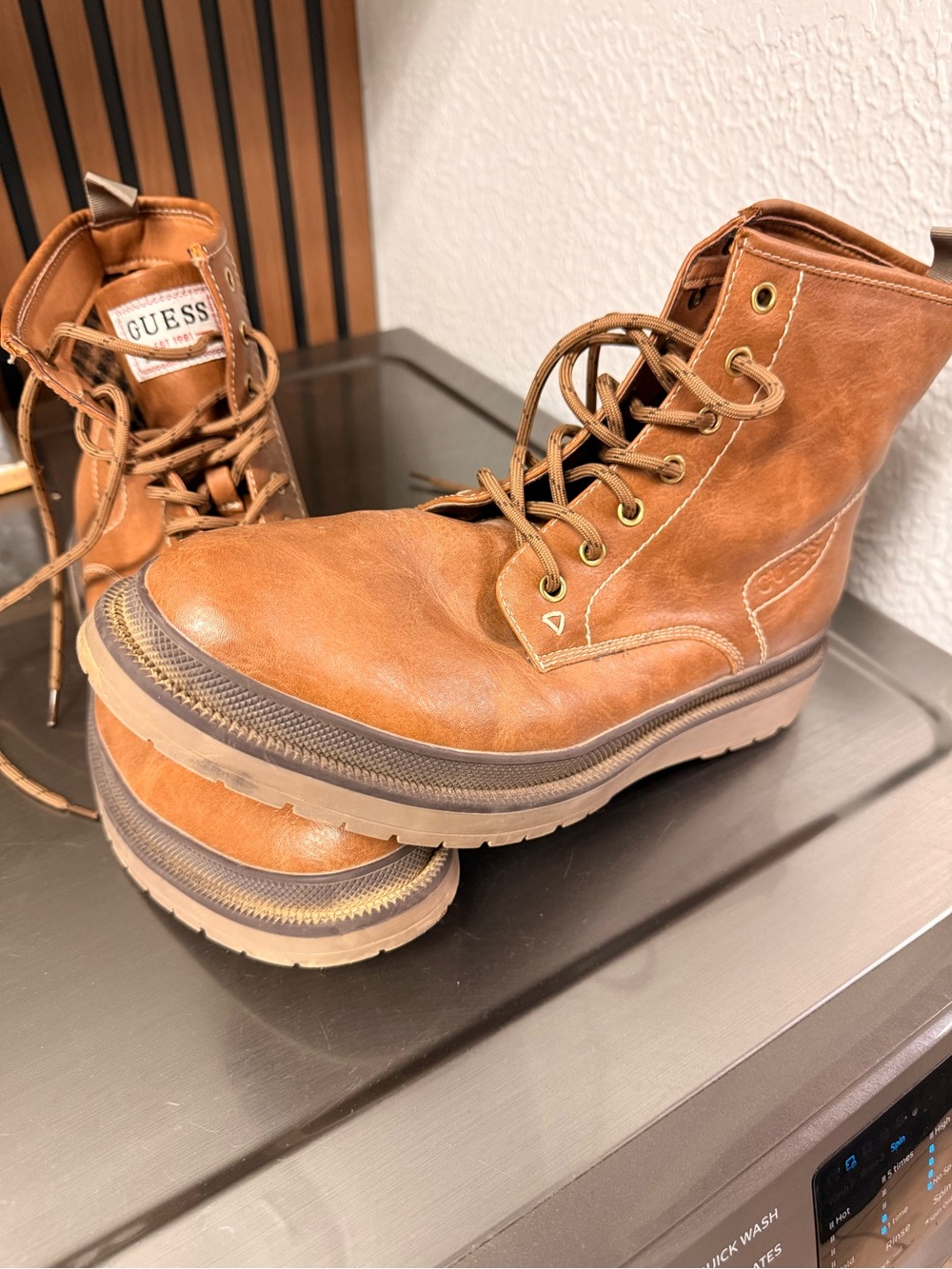 GUESS Men’s Chestnut Brown Leather Lace-Up Boots